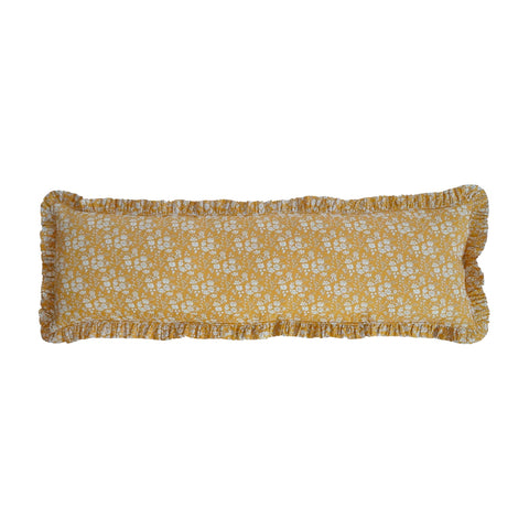 Ruffle Bolster Lumbar Cushion made with Liberty Fabric CAPEL MUSTARD