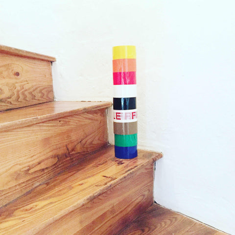 coloured packing tape to label rooms