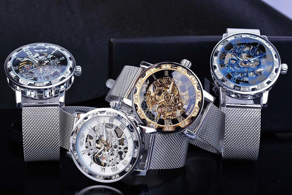 Skeleton Mechanical Watch with Mesh Steel Band Slim detail7
