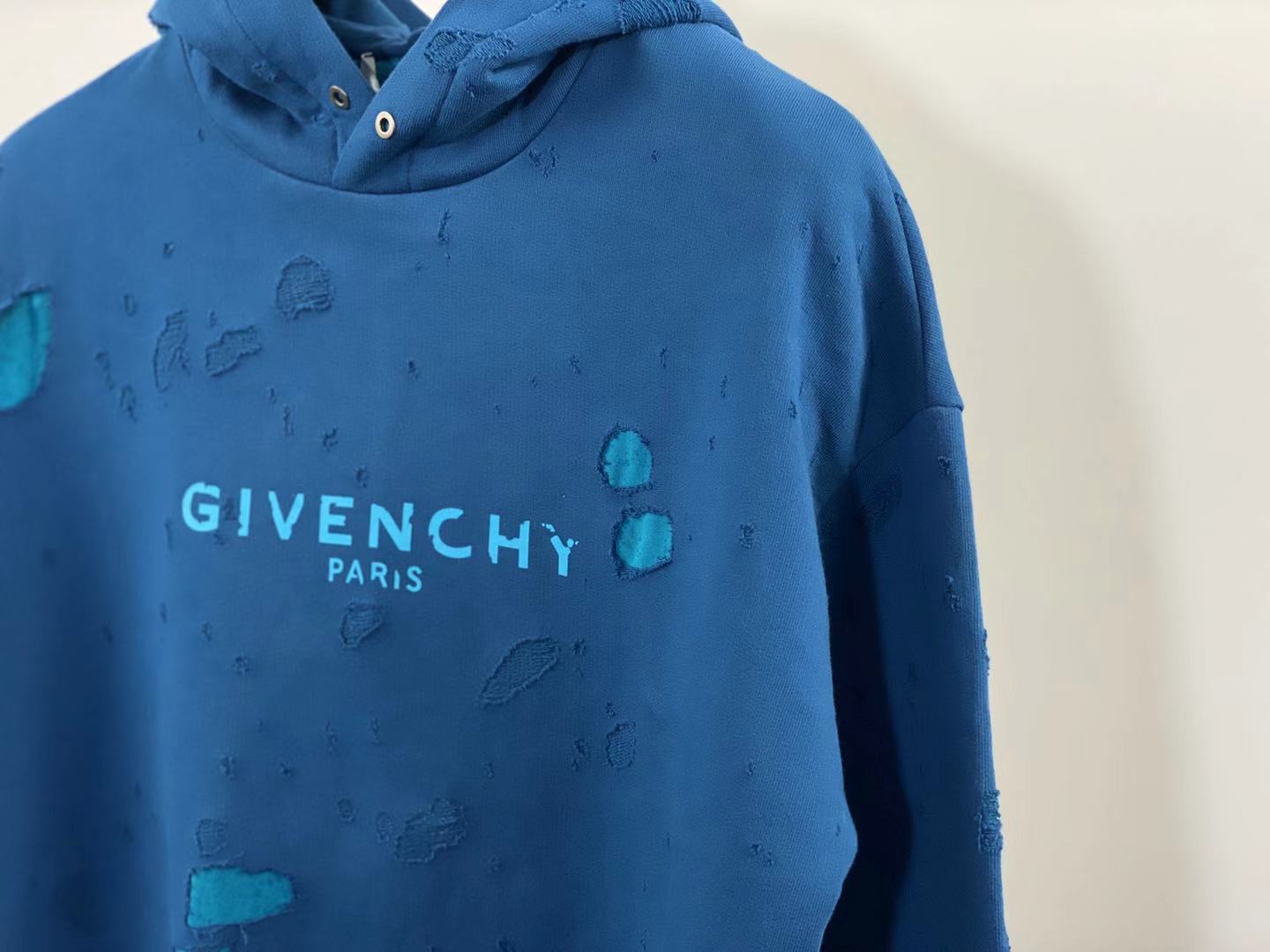 givenchy destroyed hoodie blue