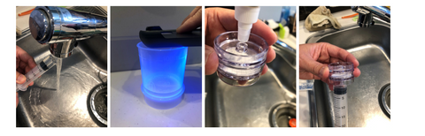 stages of a water purification experiment using V-go UV light technology