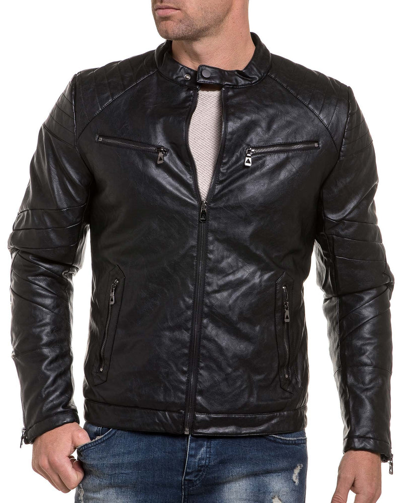  Veste  homme  noire  effet cuir zipp e 