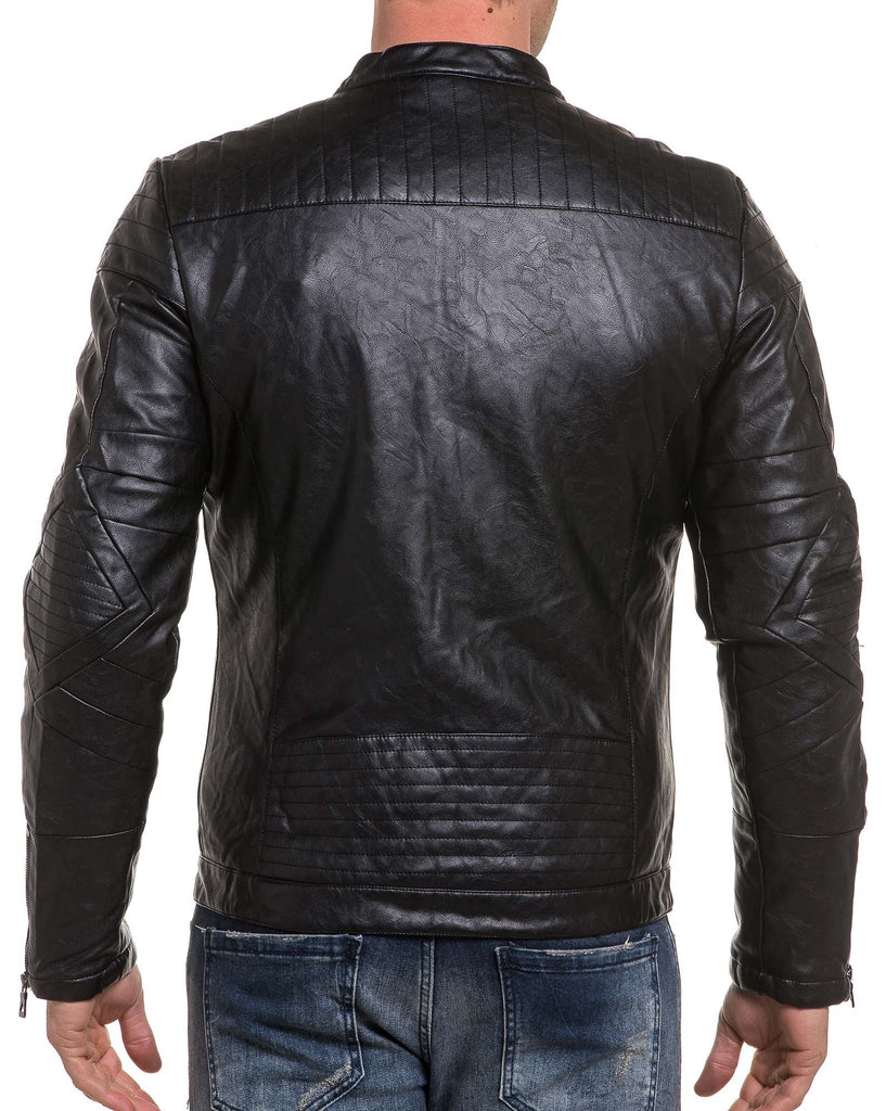  Veste  homme  noire  effet cuir zipp e 