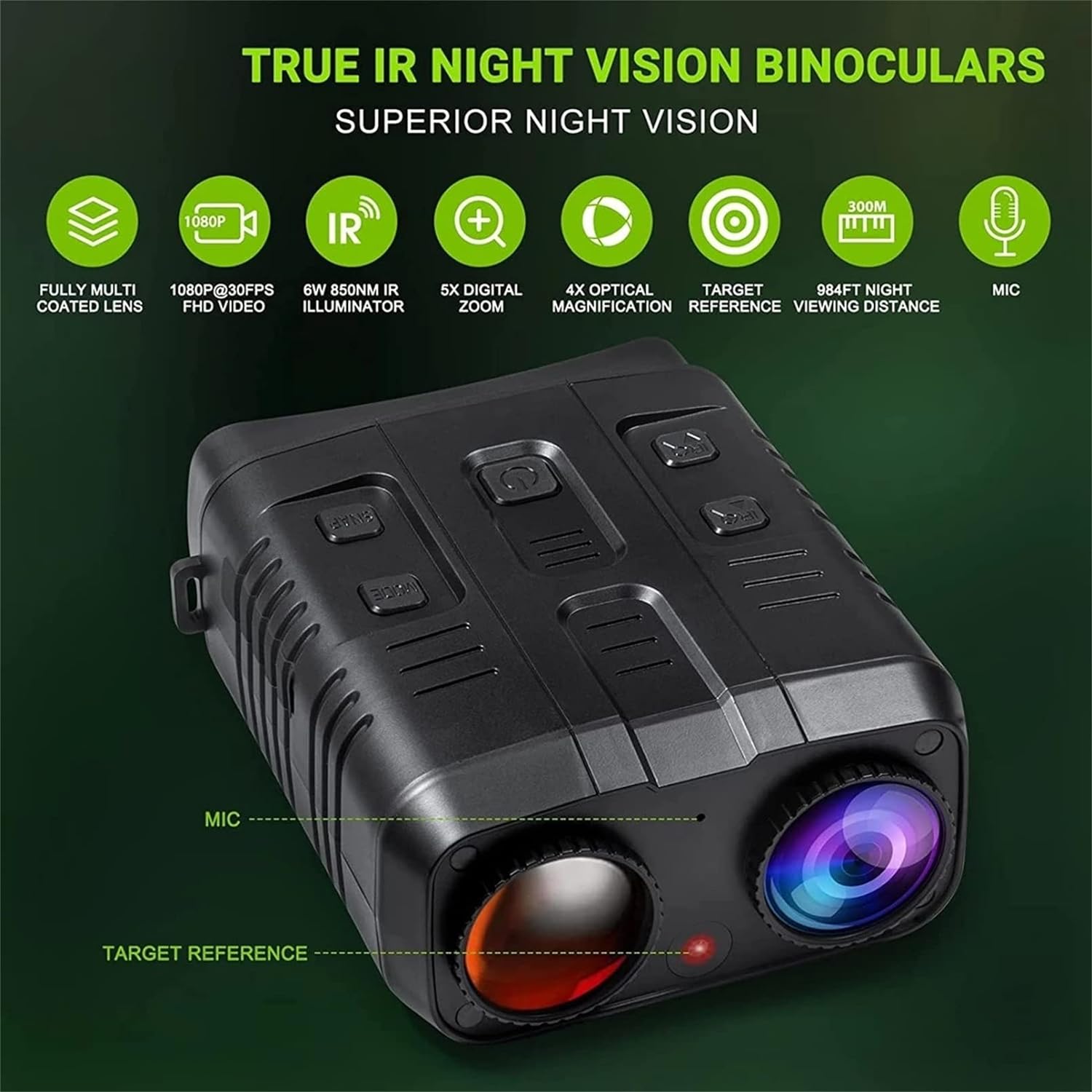 Discover the unseen with the best night vision binoculars, featuring 1080P FHD video, 850nm IR illuminator, and a viewing distance of up to 984ft, perfect for detailed nocturnal wildlife observations and security surveillance.
