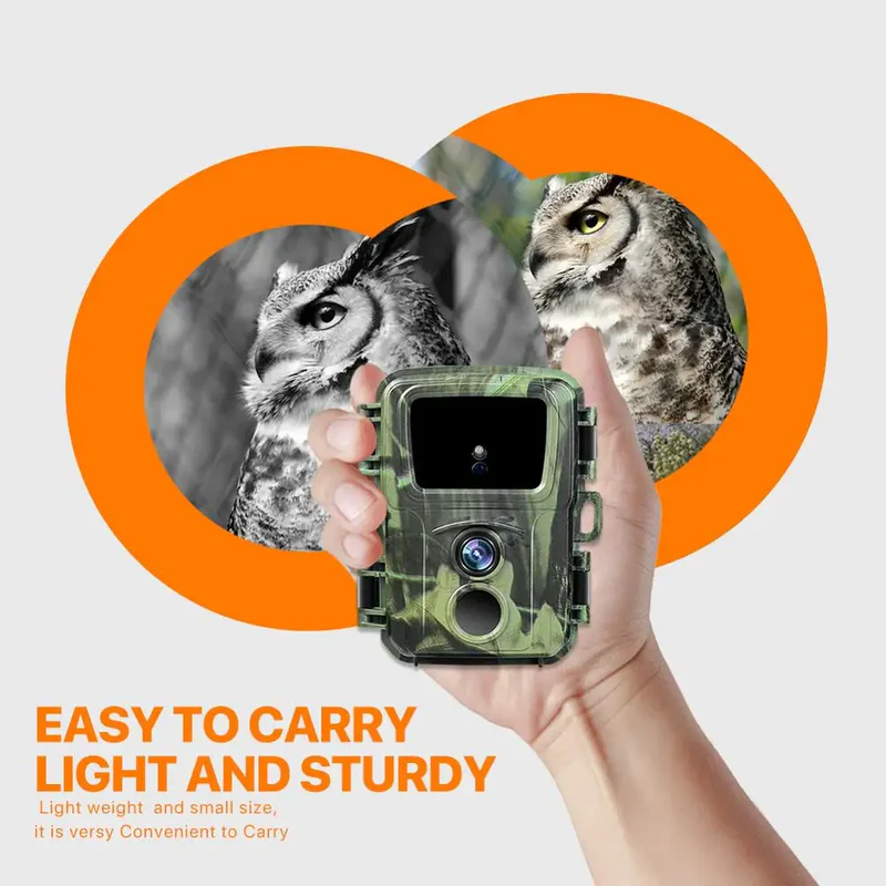 The smallest game camera in hand, showcasing its compact size and portability, ideal for discreet wildlife photography.