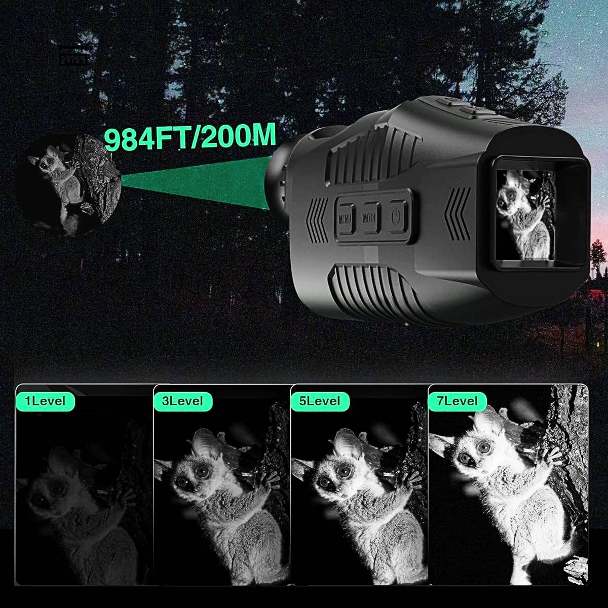 Experience unparalleled clarity in low light conditions with the best monocular for long distance, featuring advanced brightness levels that reveal details up to 984ft/200m away.