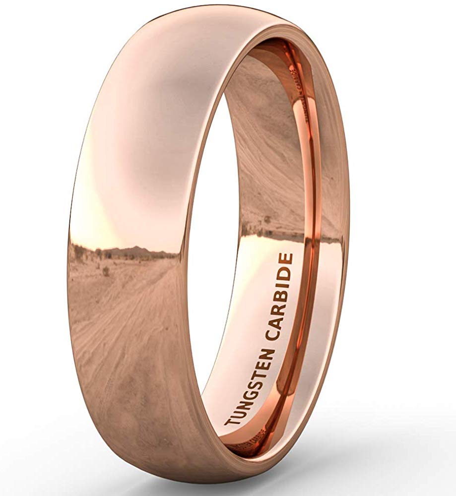 Tungsten 6mm Ring Hammered Gold with Comfort fit band