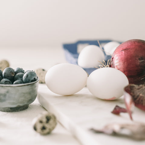 eggs, onions, blueberry, fruit