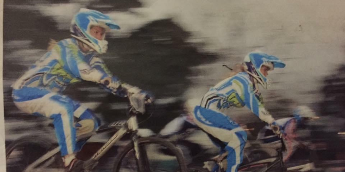 Alyssa Snyder and her mother racing BMX bikes during a competition