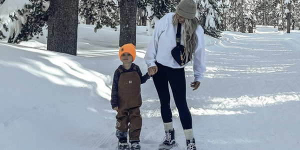 Mother and son in the snow