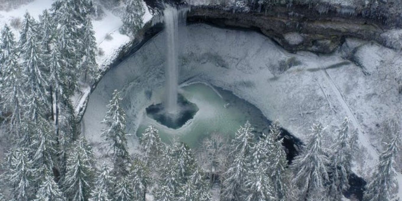 Image of Silver Falls State Park in Oregon from a skyview