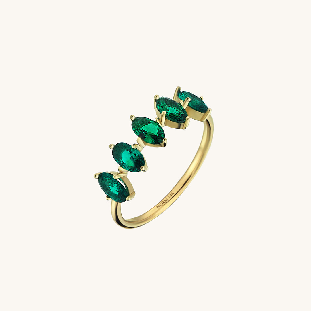 Women's 5 Stone Emerald Ring 14k Solid Gold – NORM JEWELS