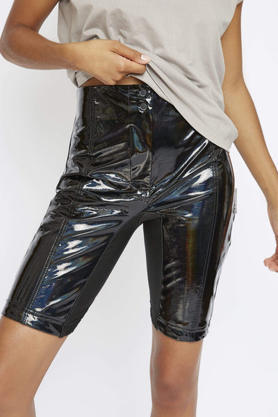 THE 'TURBULENT' HOLOGRAPHIC HIGH-WAISTED BIKER SHORT