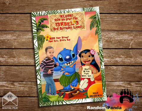 Lilo and Stitch 7x5 in. Birthday Party Invitation with FREE editable Thank  you Card