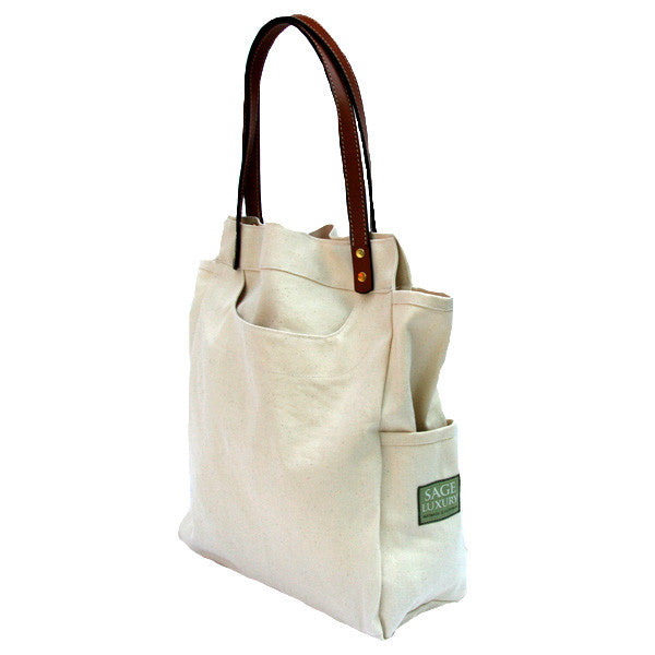 Nepenthe Tote with Saddle Leather Handle - sage luxury
