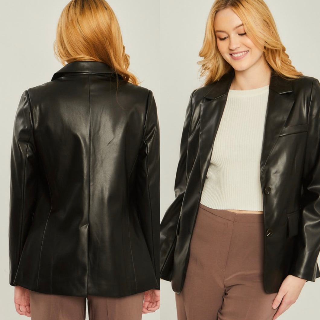 LUISA retro faux leather blazer