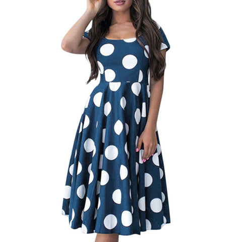 robe a pois bleu marine et blanc