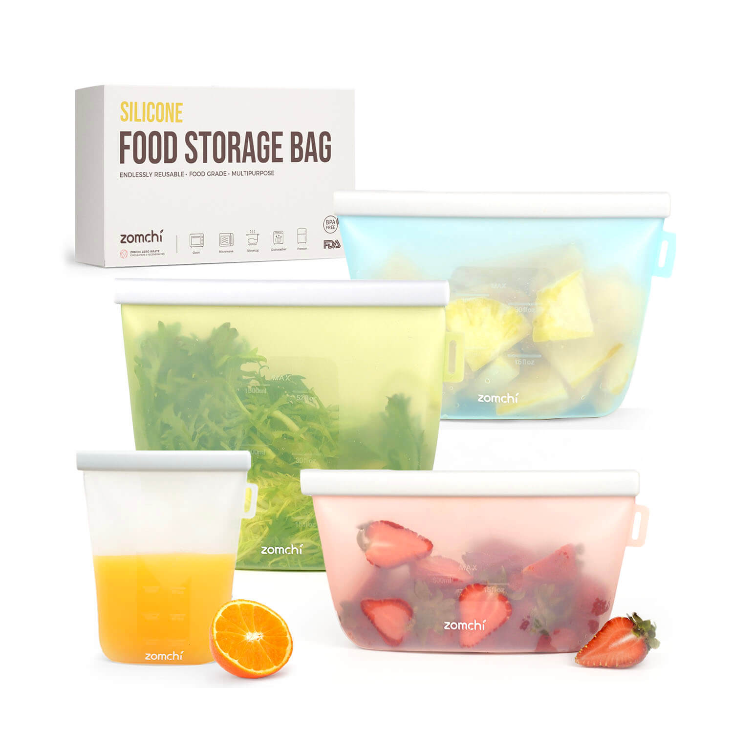 Silicone Food Storage Bag 102oz. XXL [Set of 2] Reusable Freezer Bags –  Albino monkey