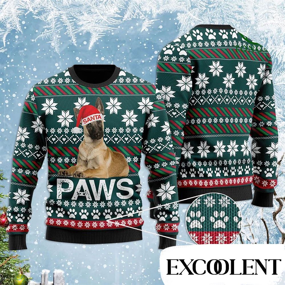 Malinois Santa Hat Paws Christmas Ugly Sweater - Christmas Outfits Gift - Christmas |