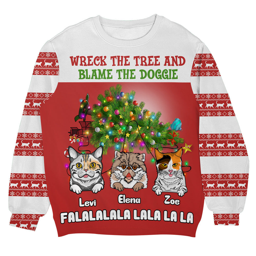 Wreck The Tree Cat Personalizedwitch Christmas Sweater - Tis The Season Christmas  Sweater | Excoolent