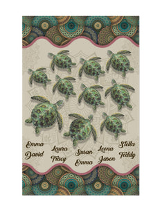 Personalized Rug for Family with personalized name/turtles (Choose up to 10 green turtles)