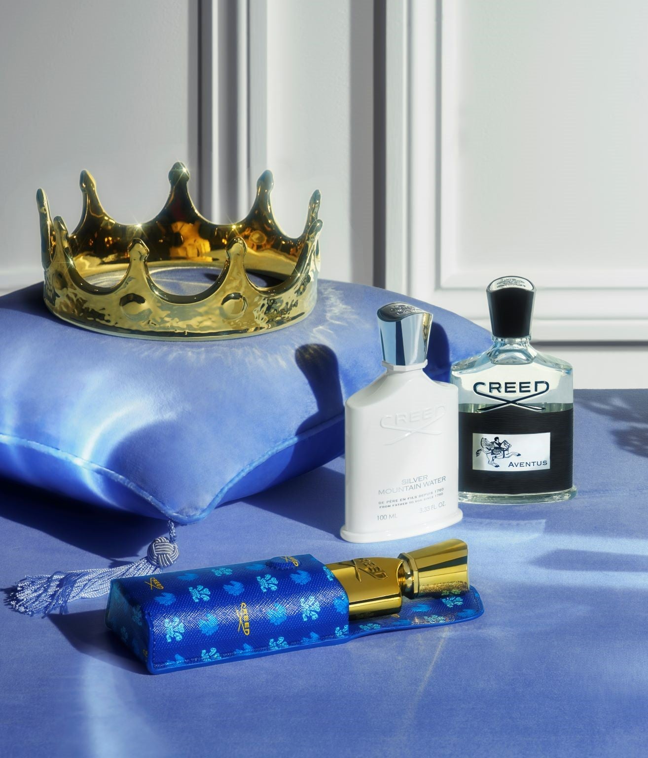 aventus, blue mountain water, millesime imperial and the blue leather perfume sleeve