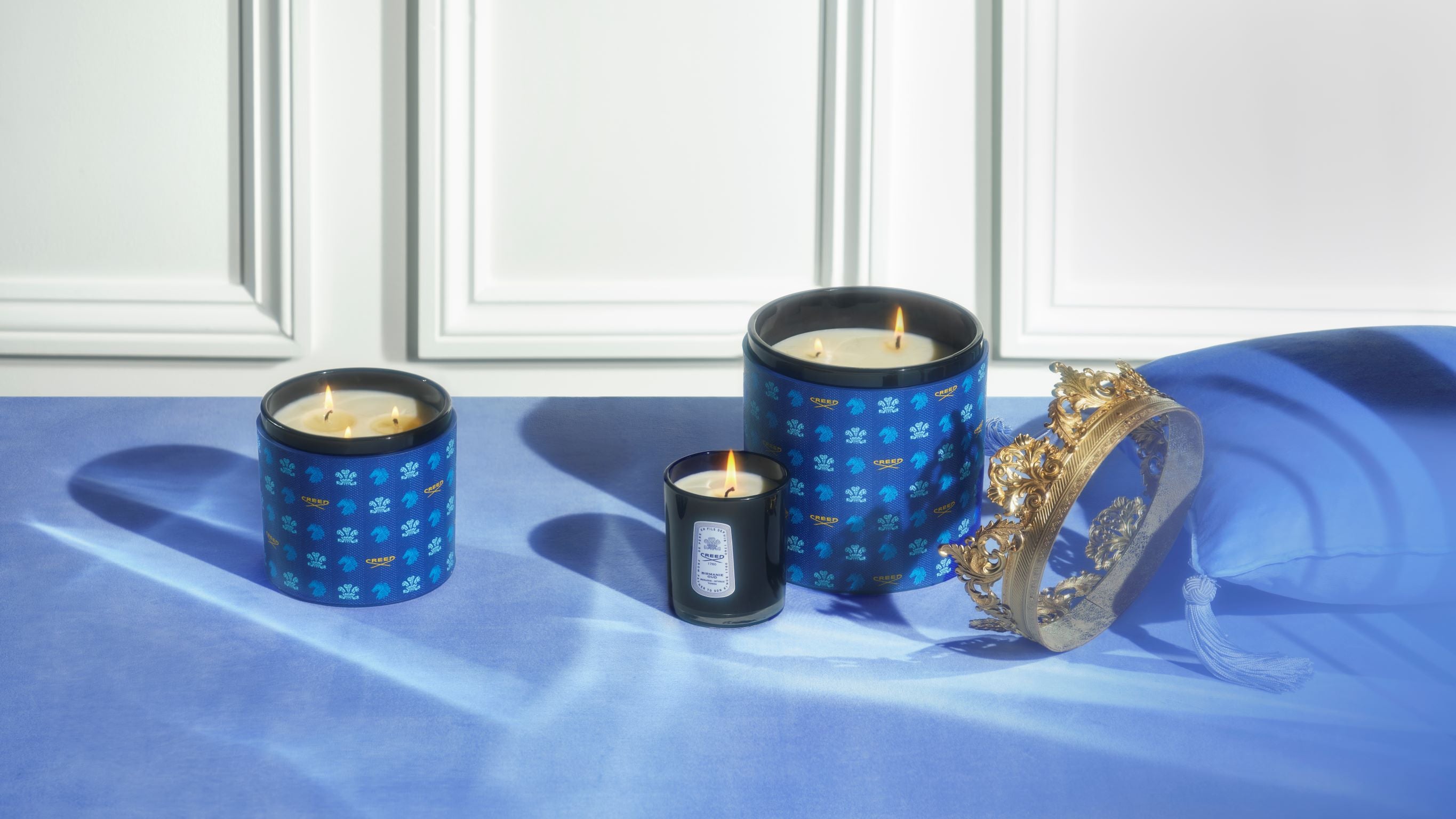 vanisia blue leather candle and birmanie oud blue leather candle