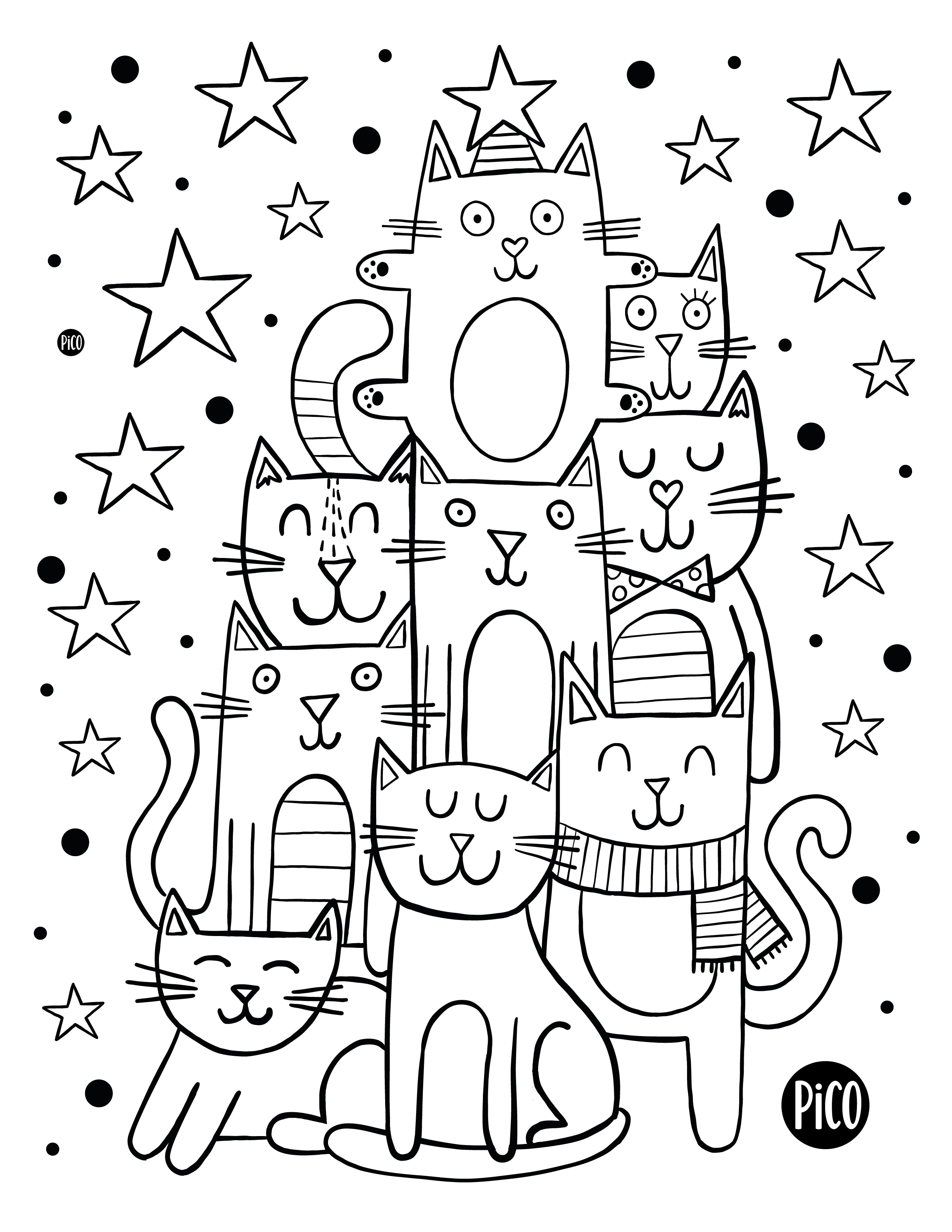 Coloriage gratuit à télécharger des Chatpins de Noël de PiCO tataouages temporaires