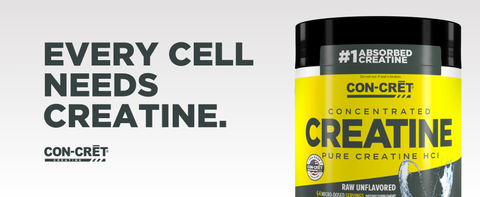 Image of CON-CRET bottle with the title "Every Cell Needs Creatine".