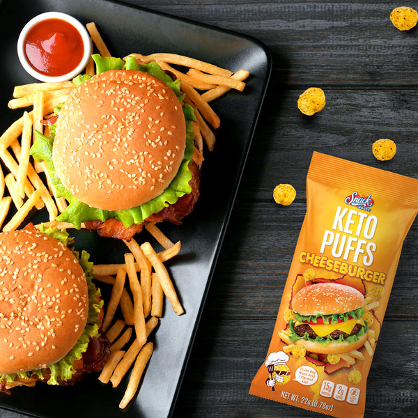 Snack House Foods Keto Puffs Cheeseburger Flavor. Burger King Whopper, Smash Burger, High Protein, Low Carb, Keto, Gluten Free, Crunchy, Healthy, Healthy Snack, Delicious Snack, Chip Replacement.