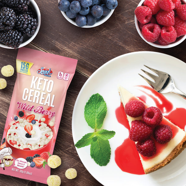 Snack House Foods Wild Berry Keto Cereal, high protein, low carbohydrate, gluten free breakfast cereal, special k, strawberry, blueberry, blackberry, raspberry, cheesecake flavor, keto breakfast, healthy breakfast