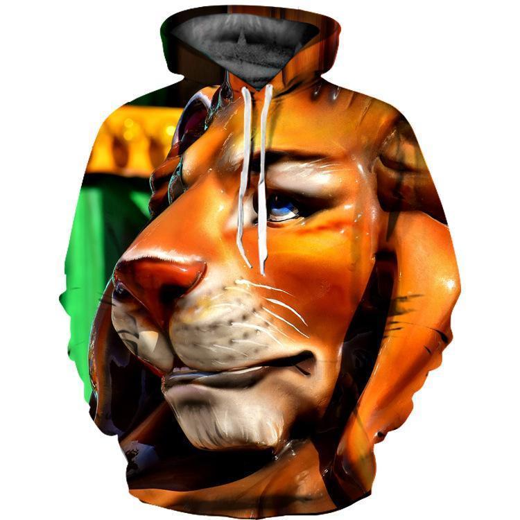 3d lion print hooded sweatshirt