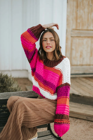 chunky knit sweater with striped valentine's colors. www.loveoliveco.com