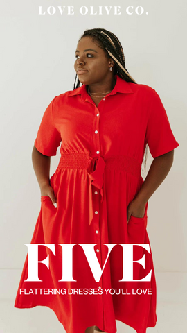 five flattering dresses to add to your wardrobe. www.loveoliveco.com