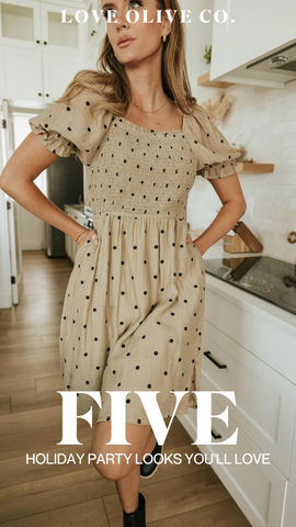 five holiday party looks you'll love. www.loveoliveco.com