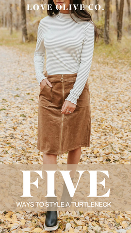 five ways to style a turtleneck. www.loveoliveco.com