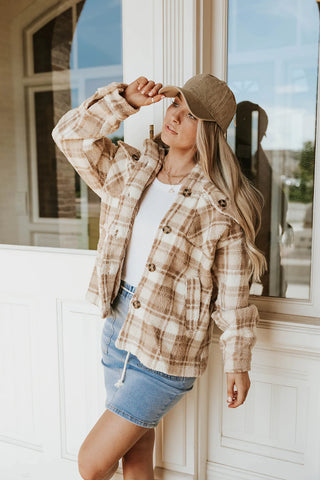 cute plaid shacket to wear with any fall outfit. www.loveoliveco.com