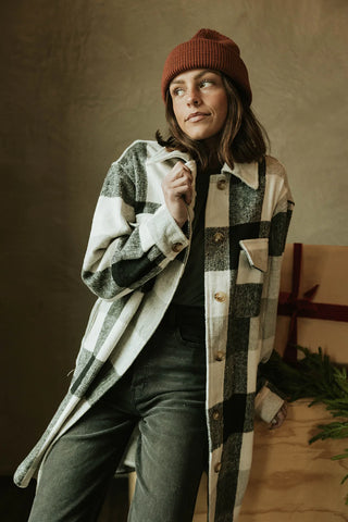 black and white plaid winter jacket. www.loveoliveco.com