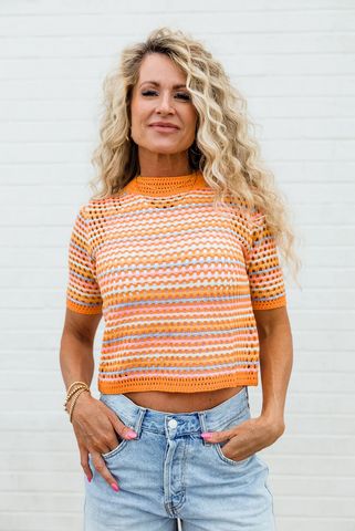 Crocheted Top and Light Wash Denim