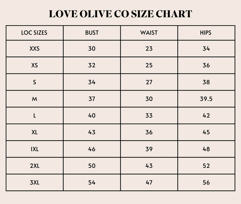 Love Olive Co Sizing Chart