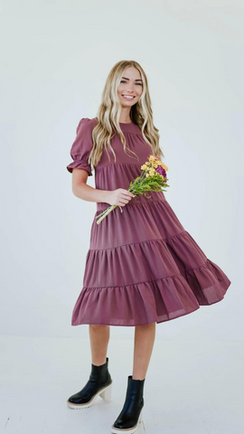 purple tiered dress for women. www.loveoliveco.com