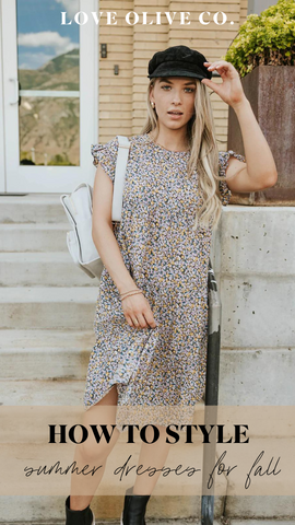 5 easy ways to style your summer dresses for fall. www.loveoliveco.com