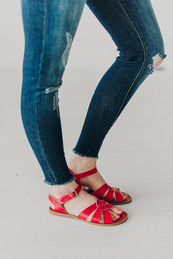 red casual sandals