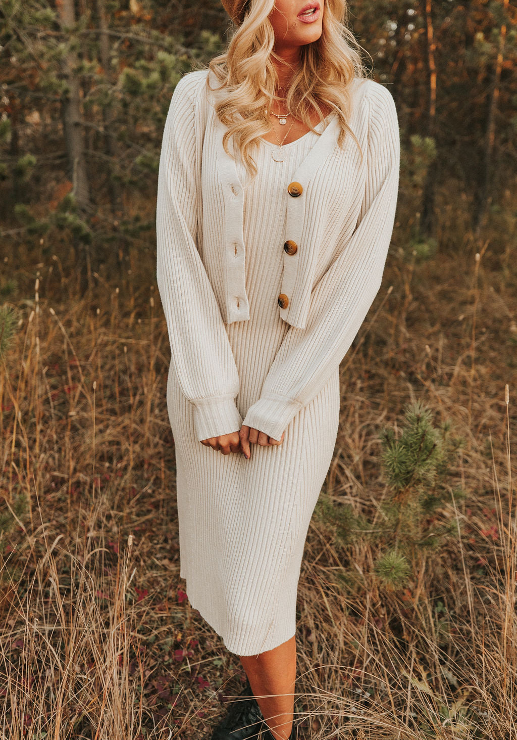 dress and cardigan