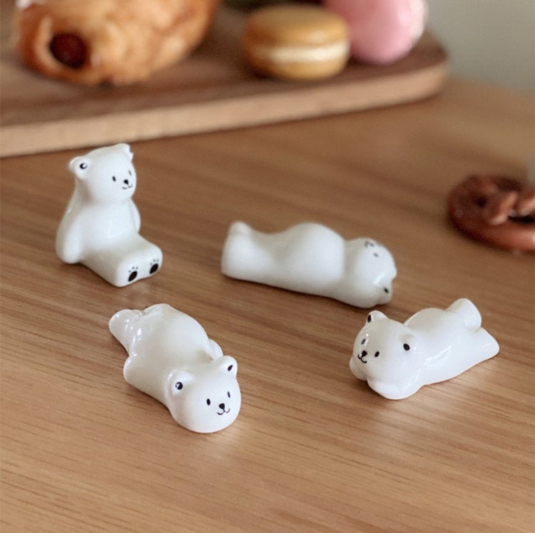 Ceramic Cute Polar Bear Chopstick Rest/ Brush Rest Set