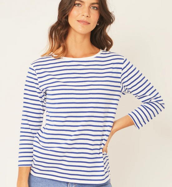 Jac Cadeaux Striped Long Sleeve Top - Boat Neck