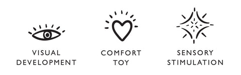 Icons: Visual Development, Comfort Toy, Sensory Stimulation.