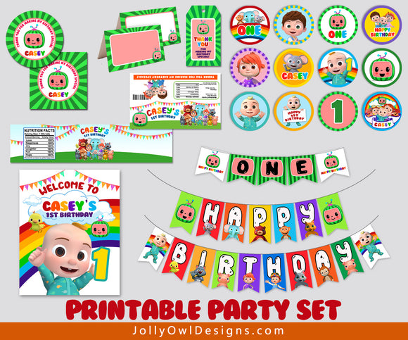 Personalized Cocomelon Birthday Party Decoration Package Digital Kit Jolly Owl Designs