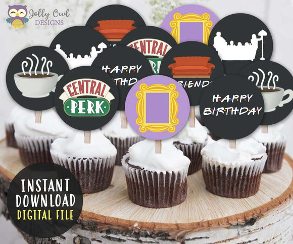 Download Friends Tv Theme Cupcake Toppers Bridal Shower Party Circles Jolly Owl Designs