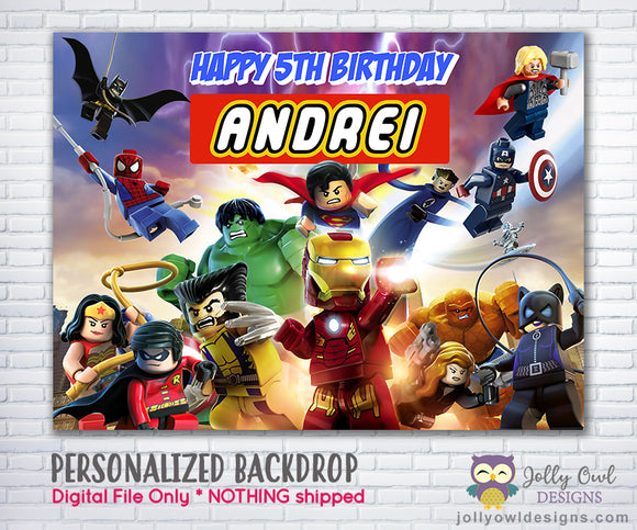 Lego Marvel Birthday Party Backdrop - Digital File – Jolly Owl Designs